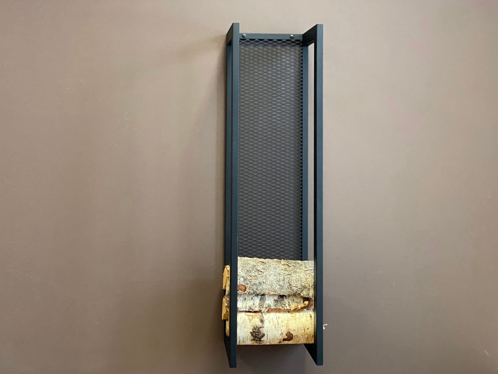 Cedar wall mounted firewood rack