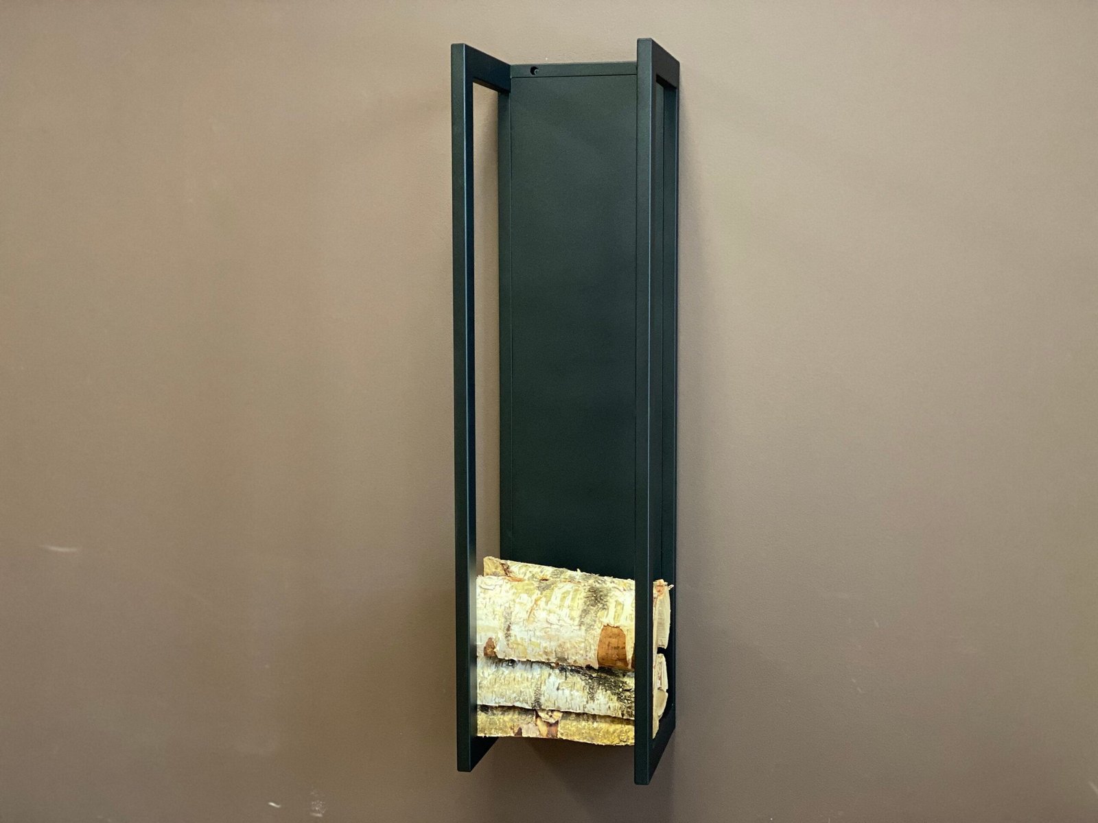 Plate wall mounted firewood rack, view 3