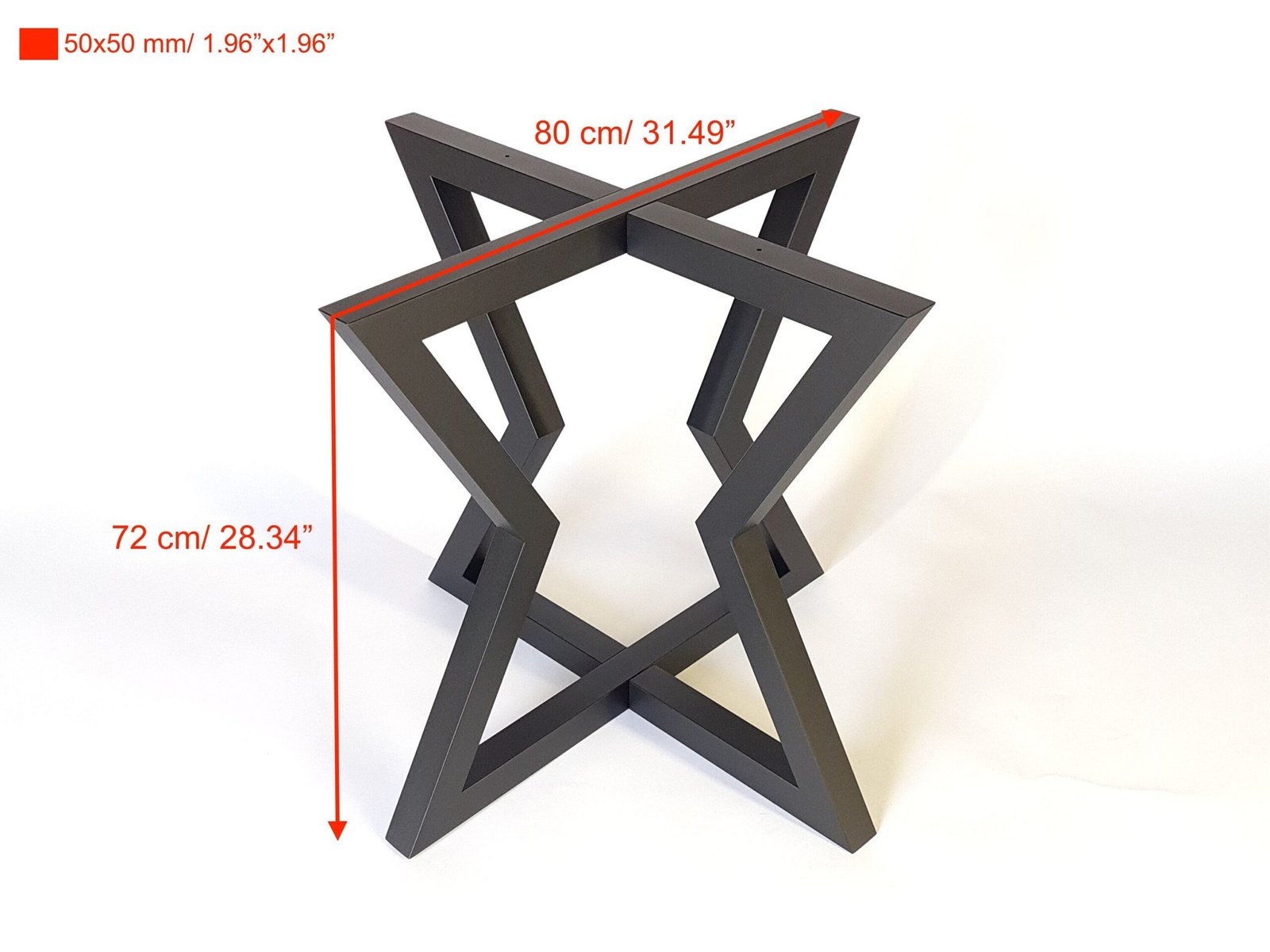 Cross X dining table base, view 2