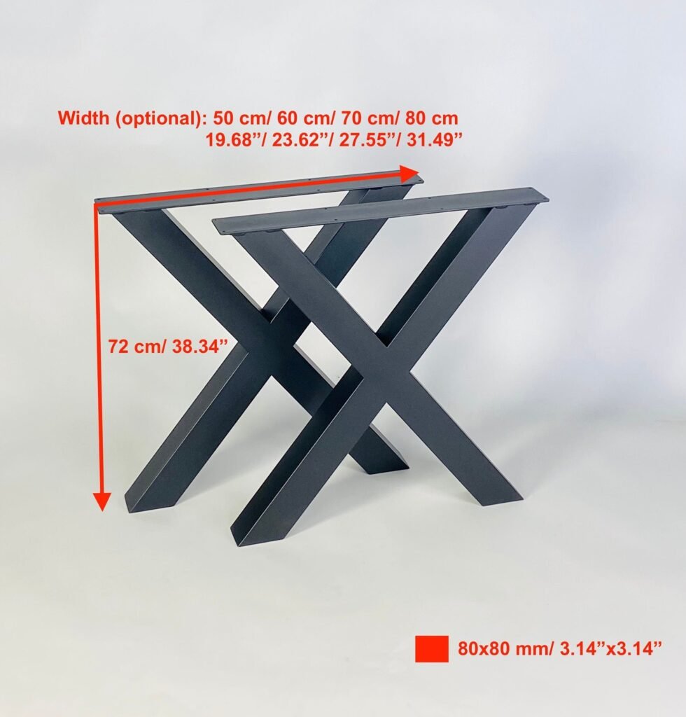 Dimension sheet of the Xstyle desk legs with the 72 cm height marked