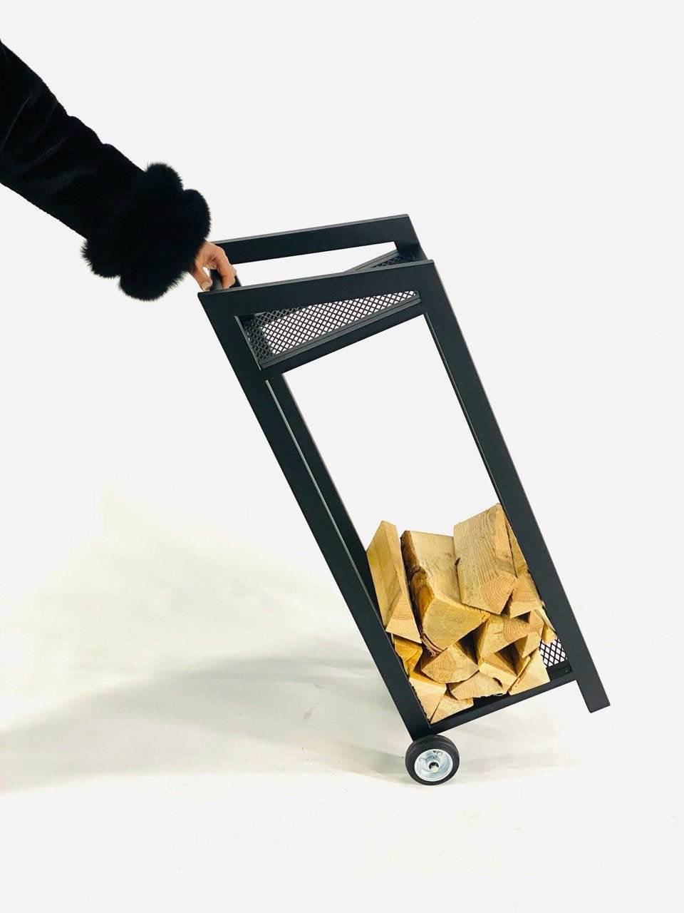 Sam movable firewood rack with wheels, view 4